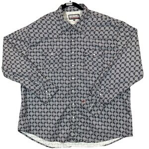 Rock and Roll Denim Mens Pearl Snap Shirt Green Aztec Stretch Long Sleeve Size M